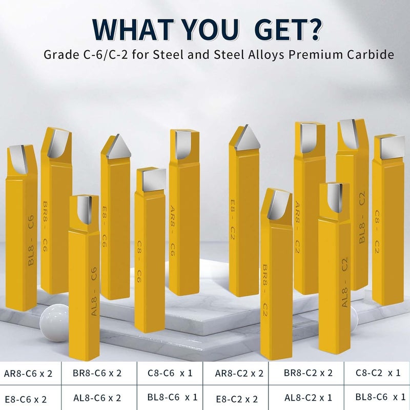 SENDUO Store 20 pc 3/8"Carbide Tip Tipped Cutter Tool,Metal Lathe Cutting Tools for Metal Lathe Turning, Boring, and Chamfering - Image 2